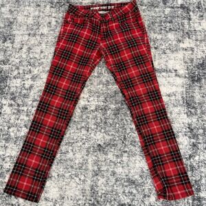 Hot Topic HT Denim Plaid Skinny Jeans Mens 30x32 Red Black Emo Punk Rocker Pants